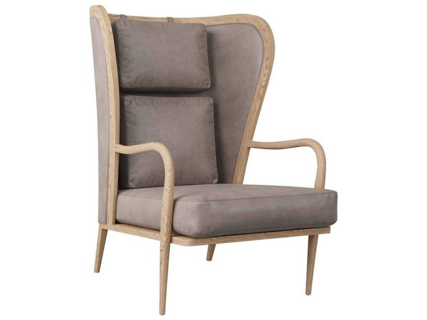 Stassi Carbon Leather Wing Accent Chair with Smoke Oak