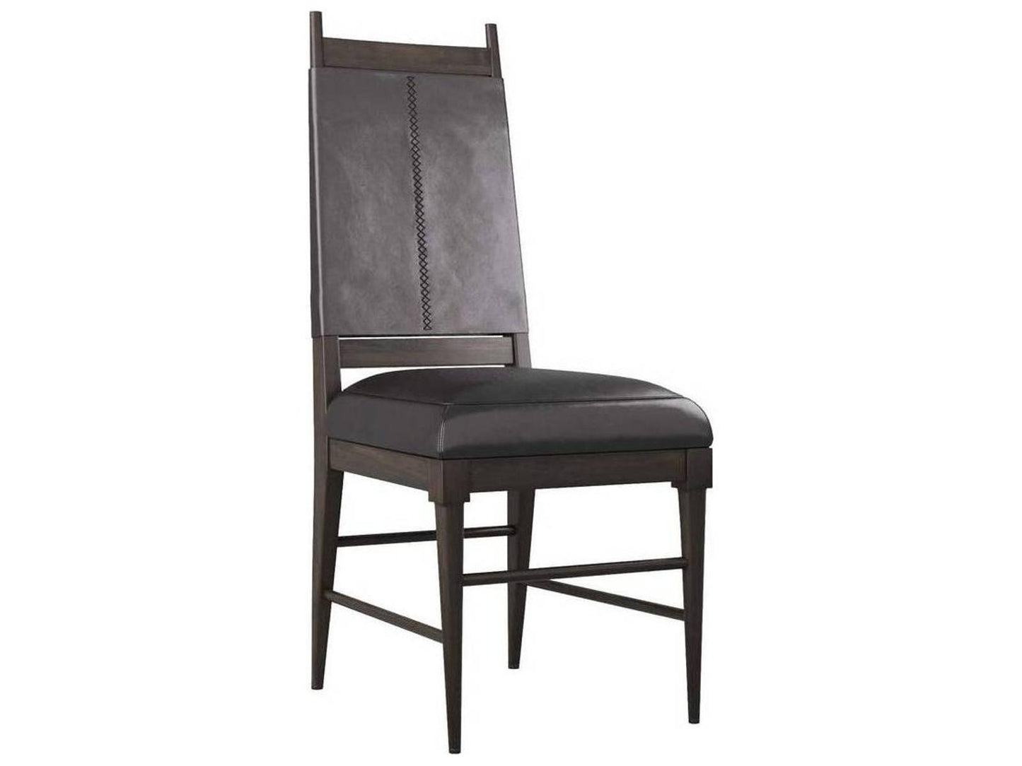 Keegan Upholstered Dining Side Chair in Black Leather and Ebony Wood