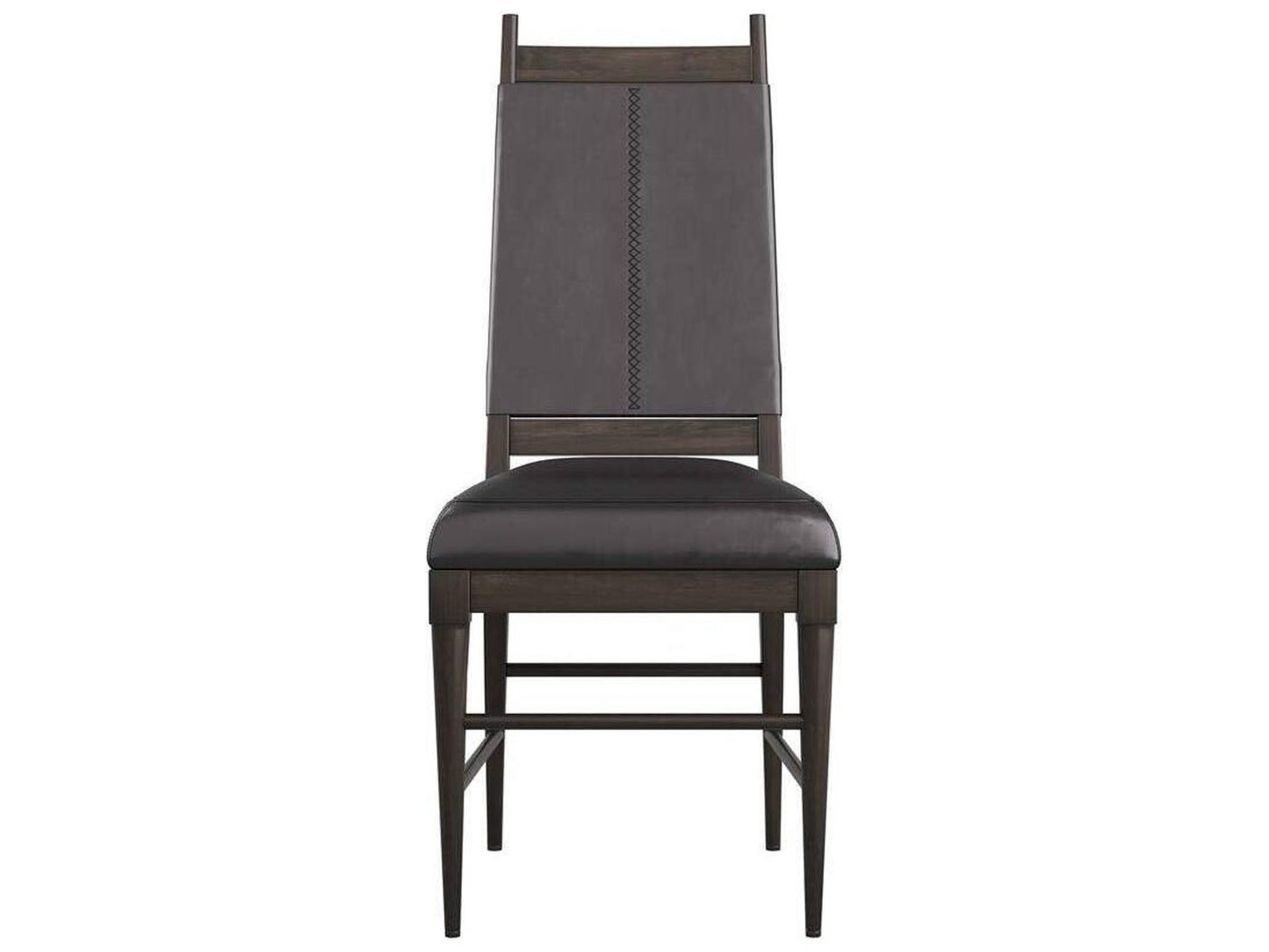 Keegan Upholstered Dining Side Chair in Black Leather and Ebony Wood