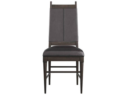 Keegan Upholstered Dining Side Chair in Black Leather and Ebony Wood