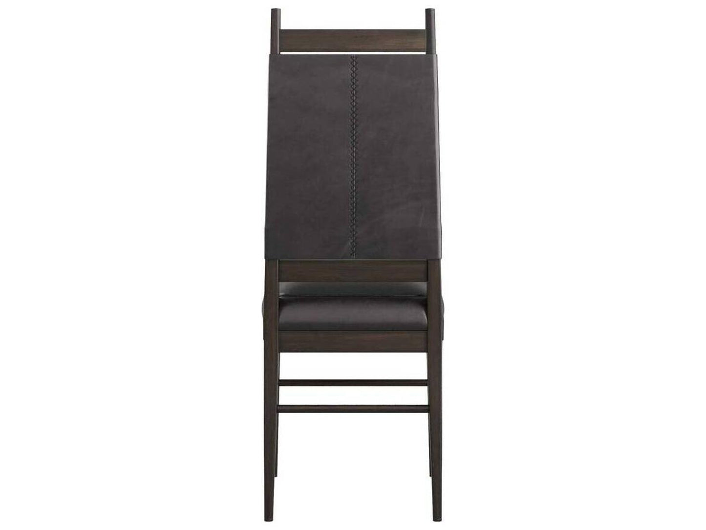 Keegan Upholstered Dining Side Chair in Black Leather and Ebony Wood