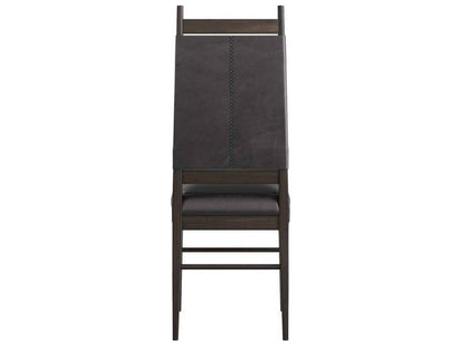 Keegan Upholstered Dining Side Chair in Black Leather and Ebony Wood