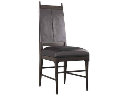 Keegan Upholstered Dining Side Chair in Black Leather and Ebony Wood