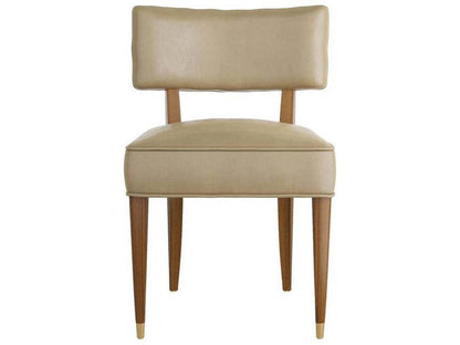 Laurent Upholstered Dining Side Chair in Morel Leather and Dark Walnut