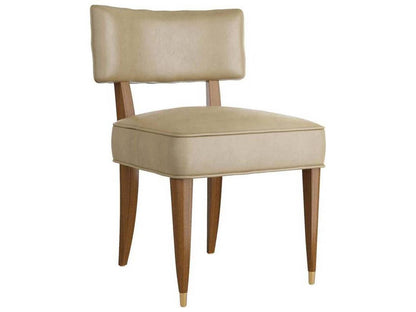 Laurent Upholstered Dining Side Chair in Morel Leather and Dark Walnut