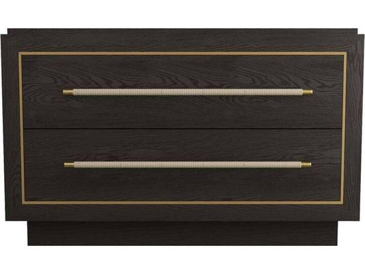Puckett Rectangle Side Table in Ebony Oak and Antique Brass