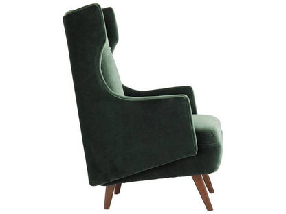 Budelli Upholstered Dining Armchair in Forest Velvet and Dark Walnut