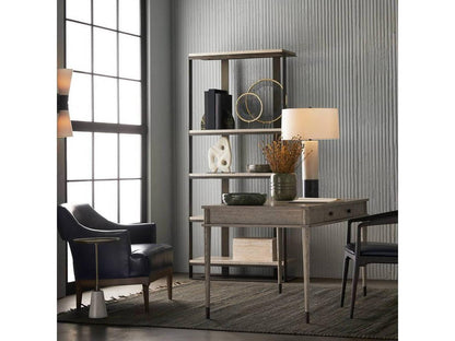 Laurette Upholstered Accent Chair in Indigo Leather and Dark Walnut