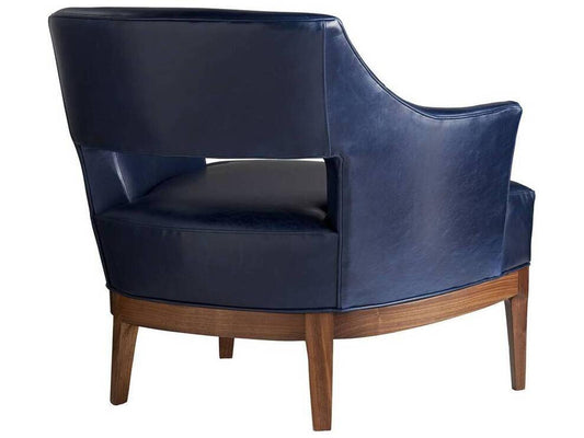 Laurette Upholstered Accent Chair in Indigo Leather and Dark Walnut