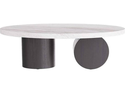 Torrington Round Coffee Table in Toronto Leathered Marble and Ebony Oak