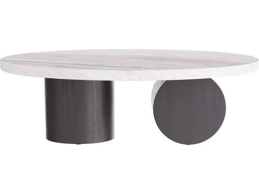 Torrington Round Coffee Table in Toronto Leathered Marble and Ebony Oak