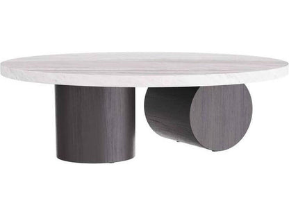 Torrington Round Coffee Table in Toronto Leathered Marble and Ebony Oak