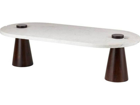 Delaney Oval Coffee Table in White Marble and Umber Wood