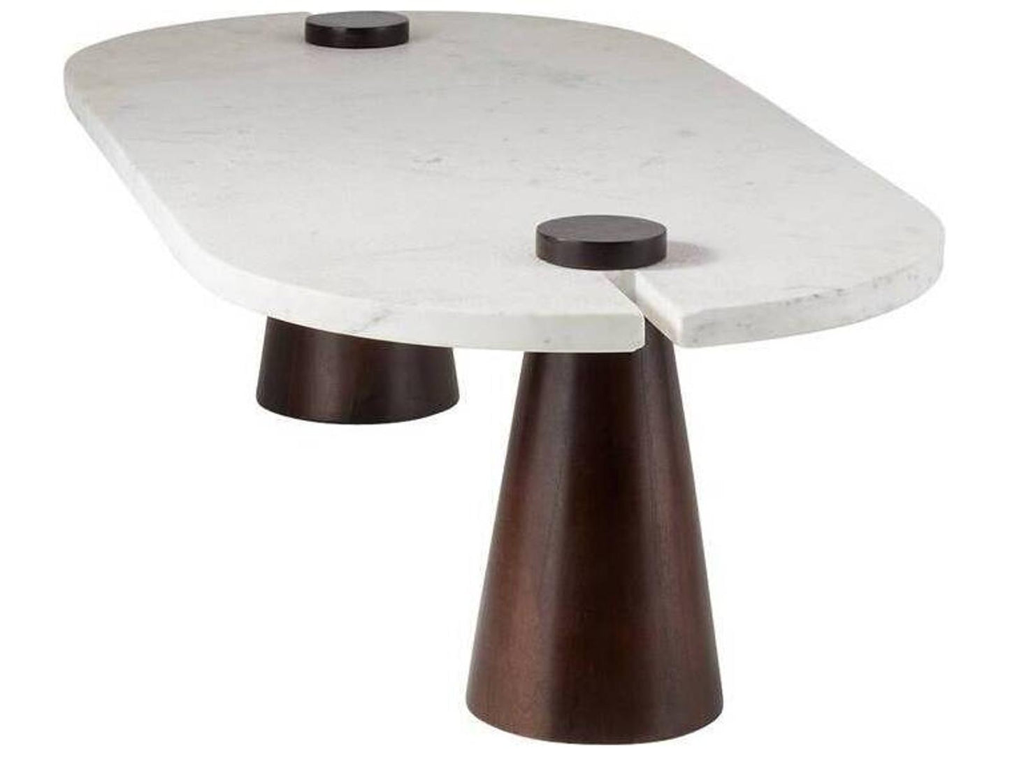 Delaney Oval Coffee Table in White Marble and Umber Wood