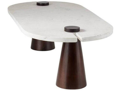Delaney Oval Coffee Table in White Marble and Umber Wood