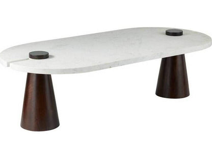 Delaney Oval Coffee Table in White Marble and Umber Wood