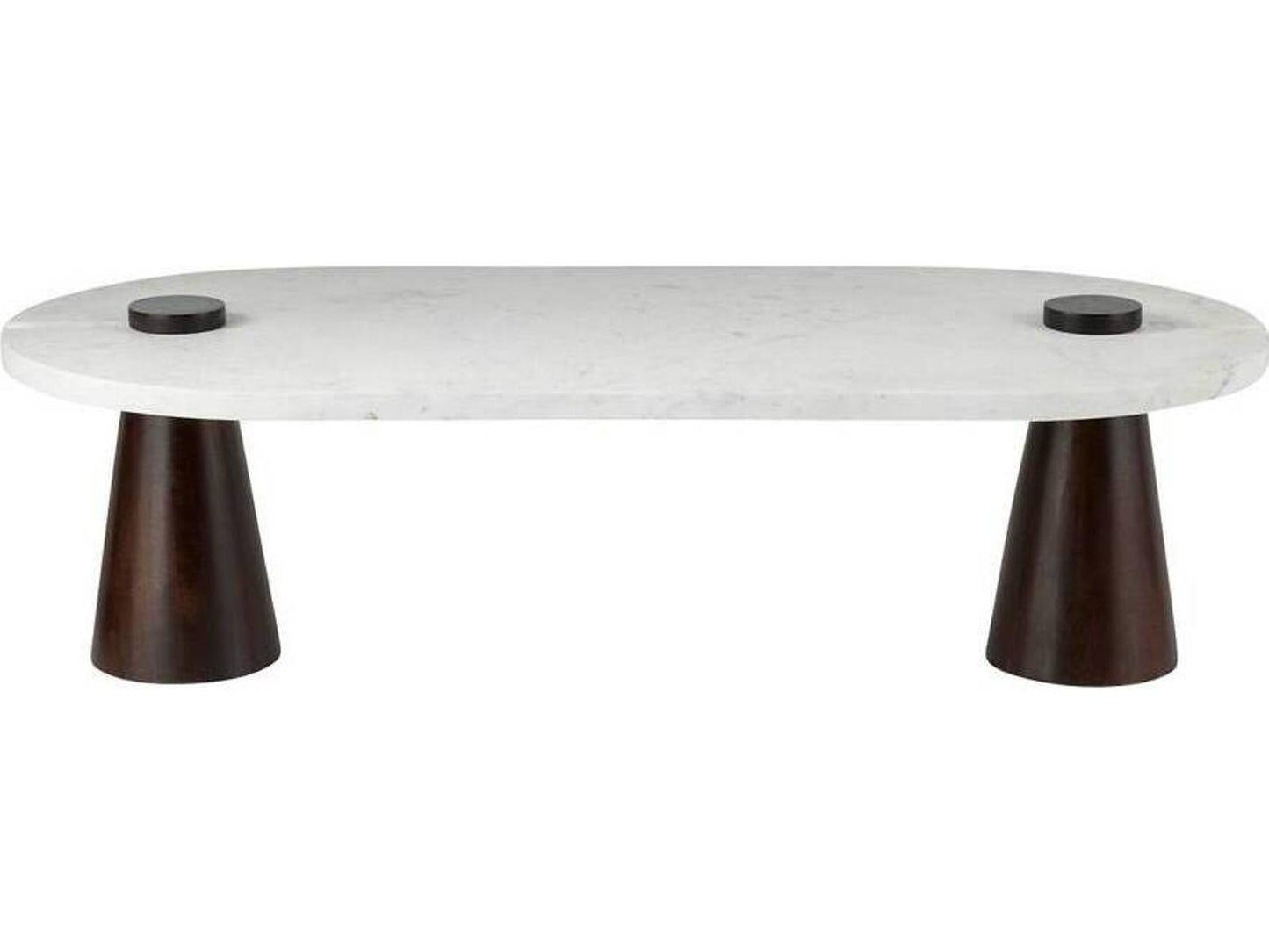 Delaney Oval Coffee Table in White Marble and Umber Wood