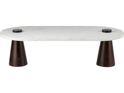 Delaney Oval Coffee Table in White Marble and Umber Wood