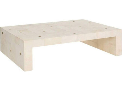 Madelyn Rectangular Coffee Table in Ivory Vellum and Antique Brass