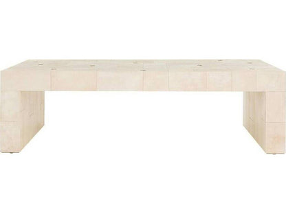 Madelyn Rectangular Coffee Table in Ivory Vellum and Antique Brass
