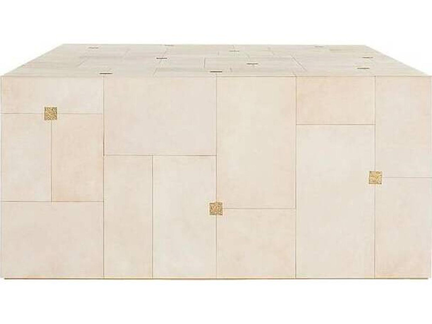 Madelyn Rectangular Coffee Table in Ivory Vellum and Antique Brass