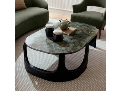 Lorena Oval Coffee Table in Natural Jungle Marble and Ebony