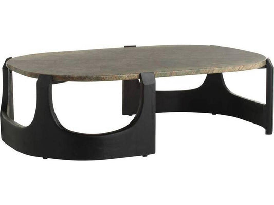 Lorena Oval Coffee Table in Natural Jungle Marble and Ebony