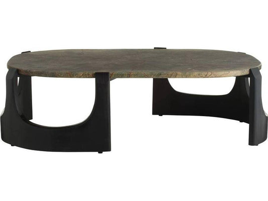 Lorena Oval Coffee Table in Natural Jungle Marble and Ebony