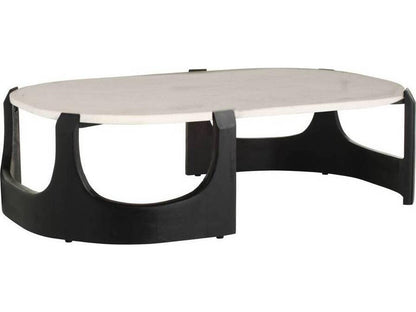 Lorena Oval Marble Coffee Table with Ebony Wood Base