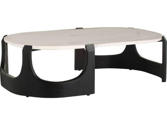 Lorena Oval Marble Coffee Table with Ebony Wood Base