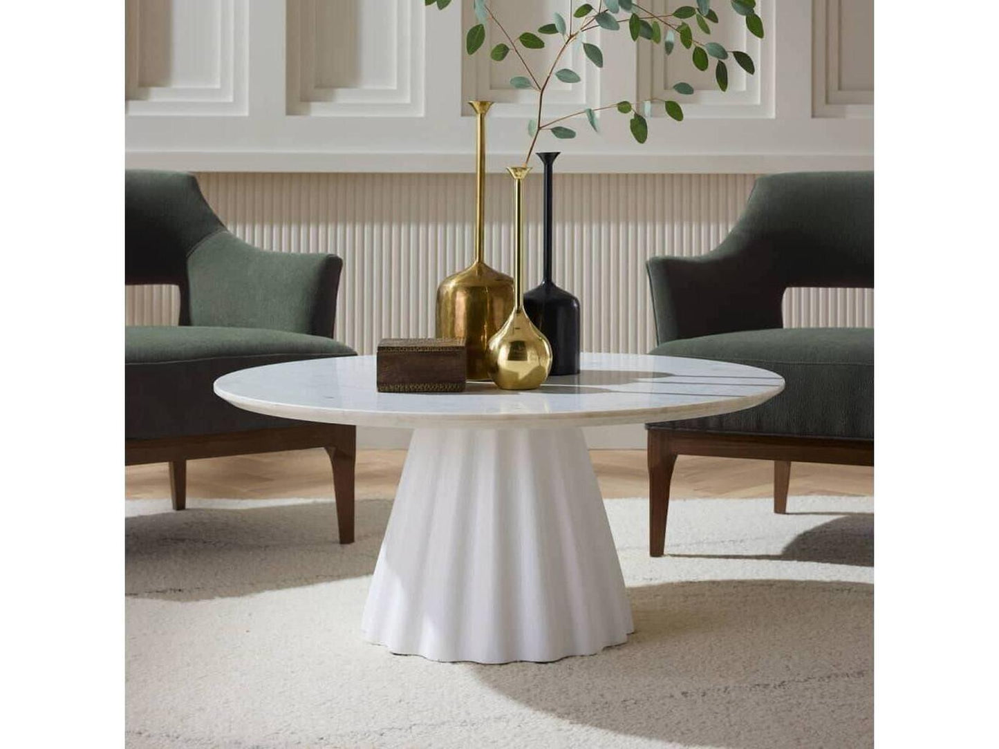 Rinny Round Marble Coffee Table in White