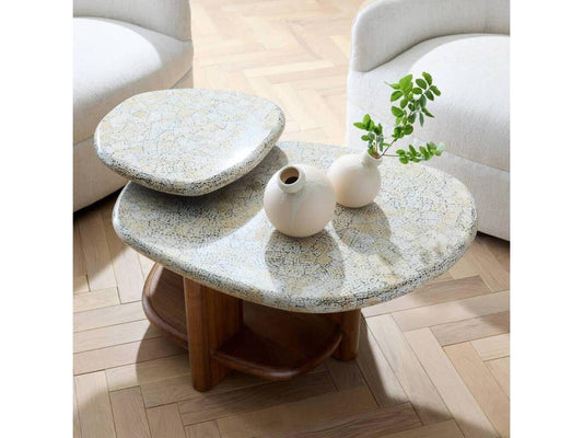 Forney Tiered Coffee Table in Satin Walnut and Natural Eggshell