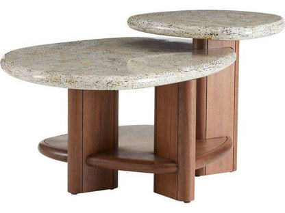 Forney Tiered Coffee Table in Satin Walnut and Natural Eggshell