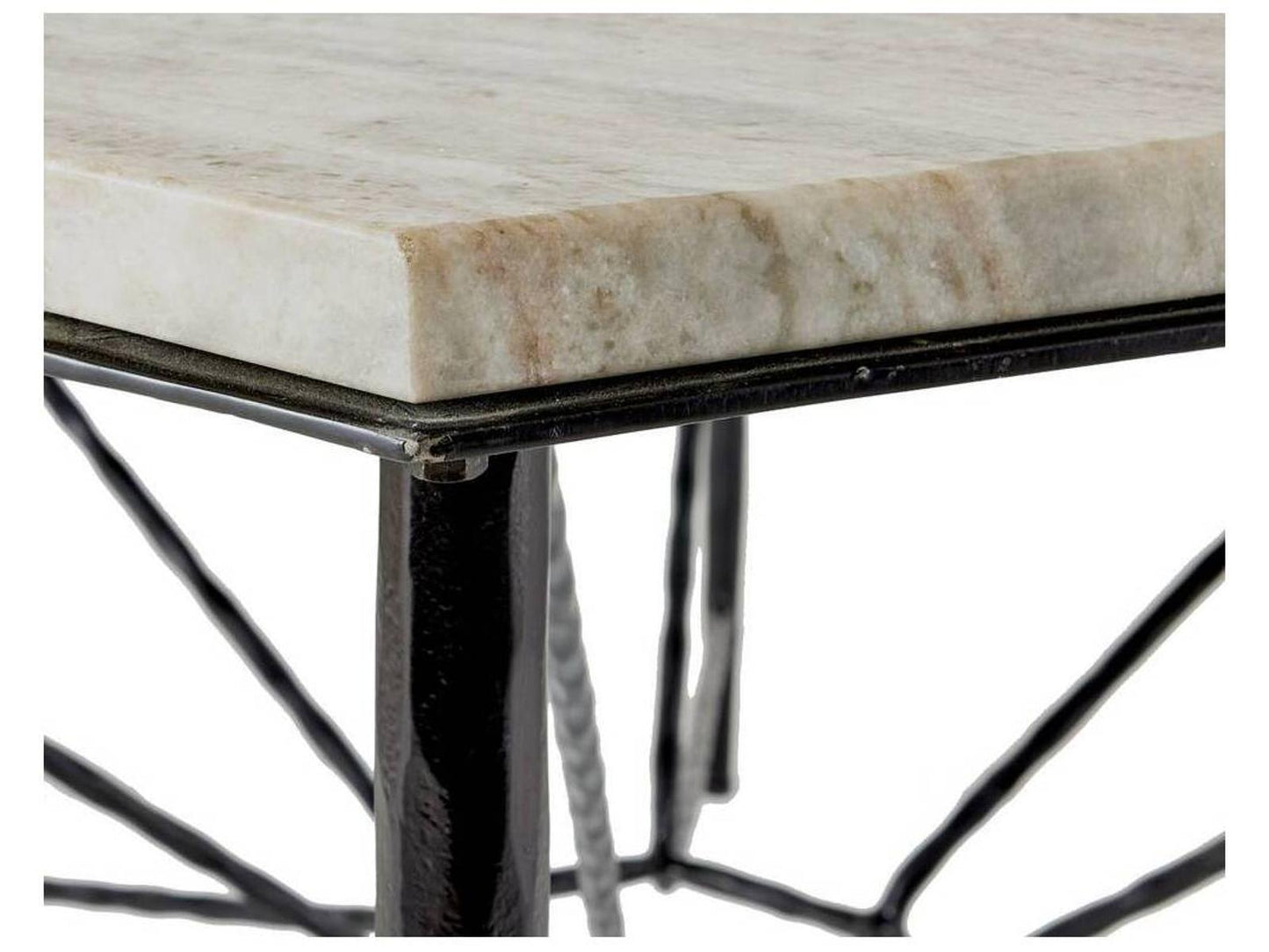 Estrella Hexagon Dining Table in Toronto Leathered Marble and Blackened Iron