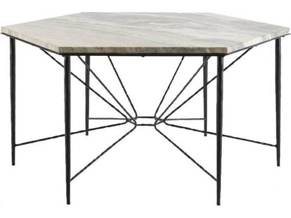 Estrella Hexagon Dining Table in Toronto Leathered Marble and Blackened Iron