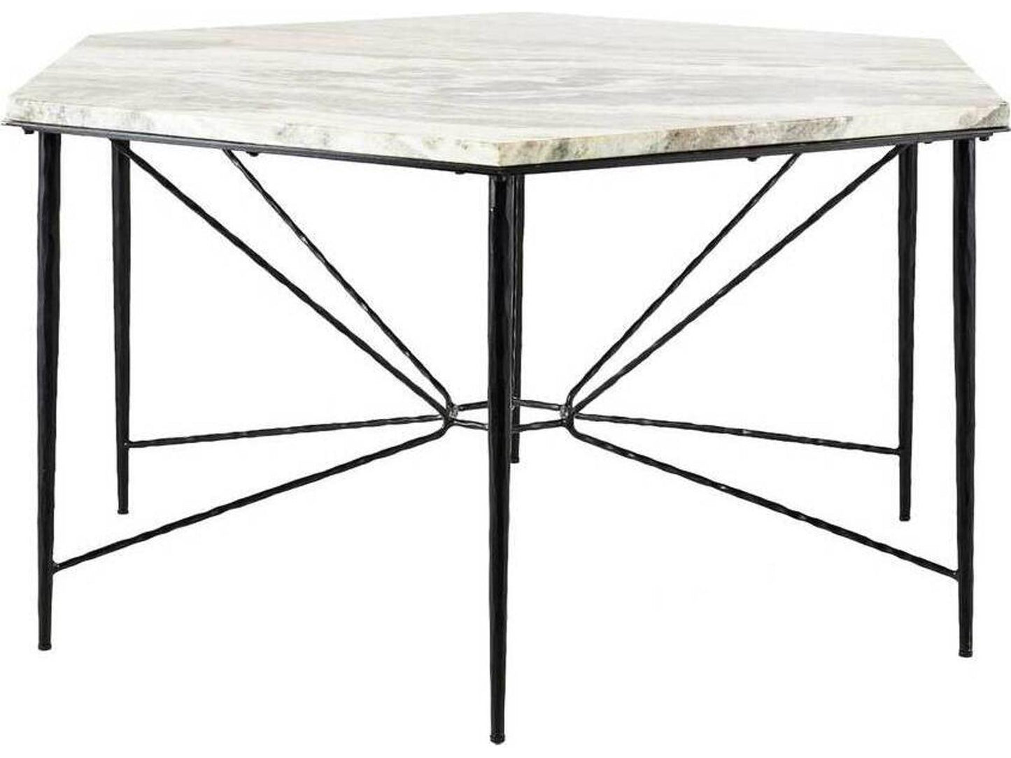 Estrella Hexagon Dining Table in Toronto Leathered Marble and Blackened Iron