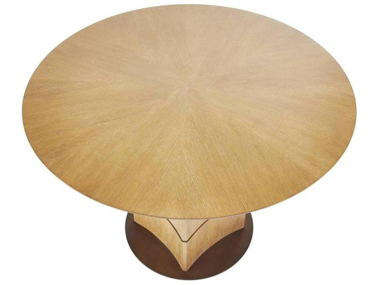 Vetralla 44-Inch Round Dining Table in Oyster Oak Veneer and Antique Brass
