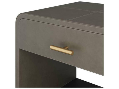 Buchanan Square Side Table in Graphite Leather and Antique Brass