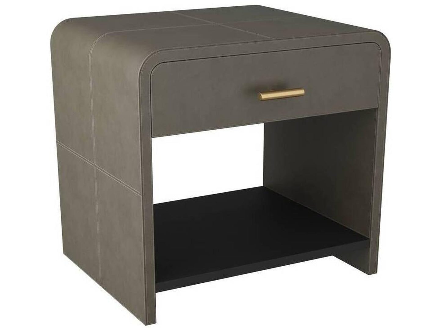 Buchanan Square Side Table in Graphite Leather and Antique Brass