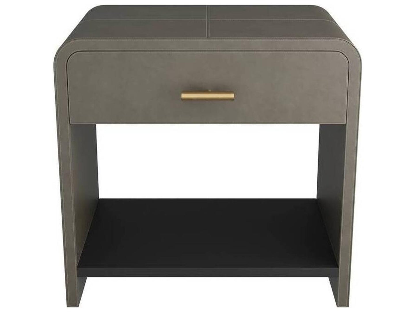 Buchanan Square Side Table in Graphite Leather and Antique Brass