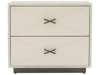 Hartzel Side Table with Ivory Leather Drawers and Smoke Oak Wood