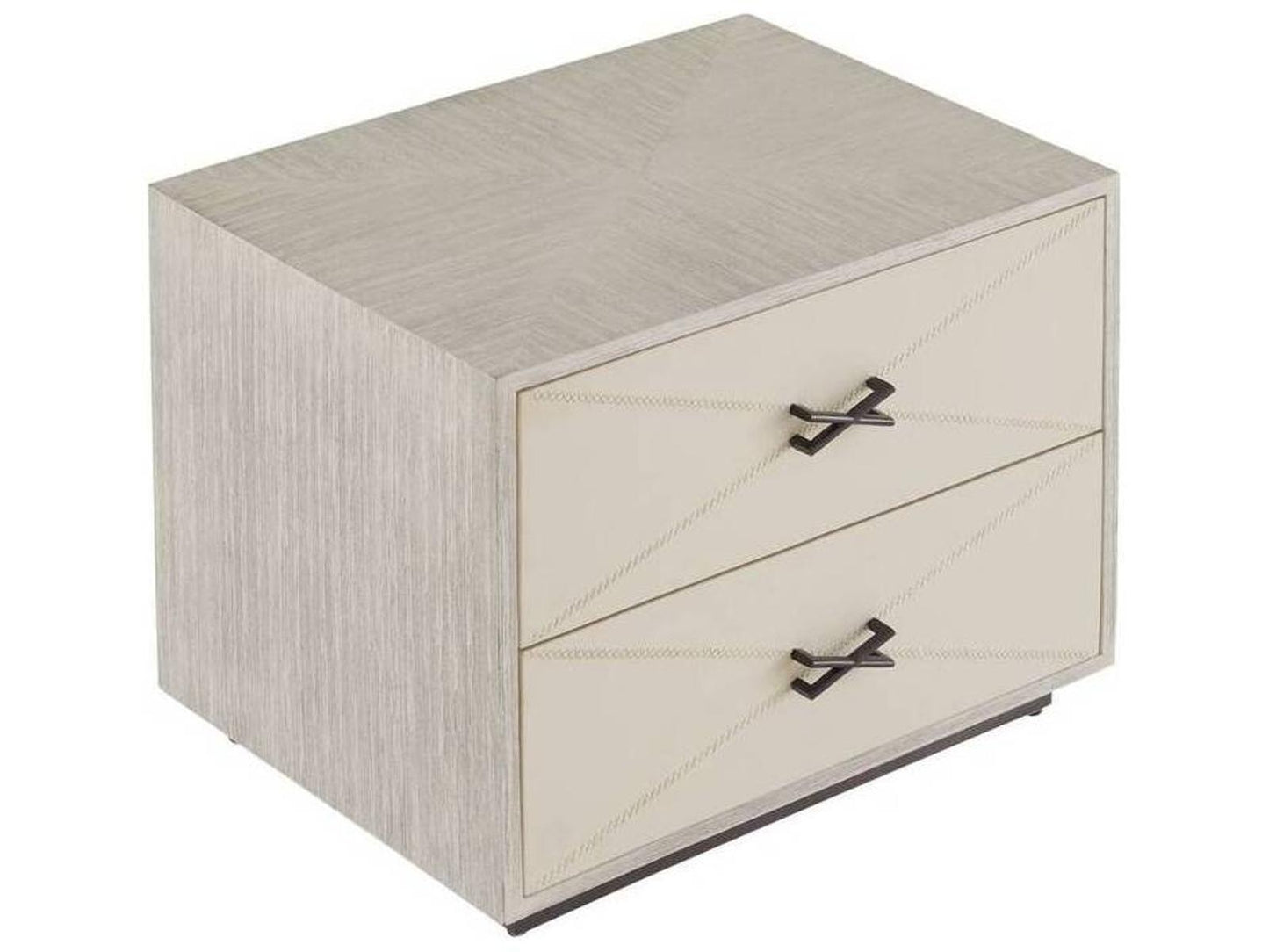 Hartzel Side Table with Ivory Leather Drawers and Smoke Oak Wood