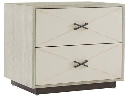 Hartzel Side Table with Ivory Leather Drawers and Smoke Oak Wood