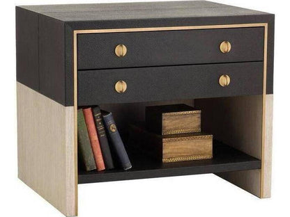 Joplin Rectangle End Table in Black Leather and Smoke Oak Wood