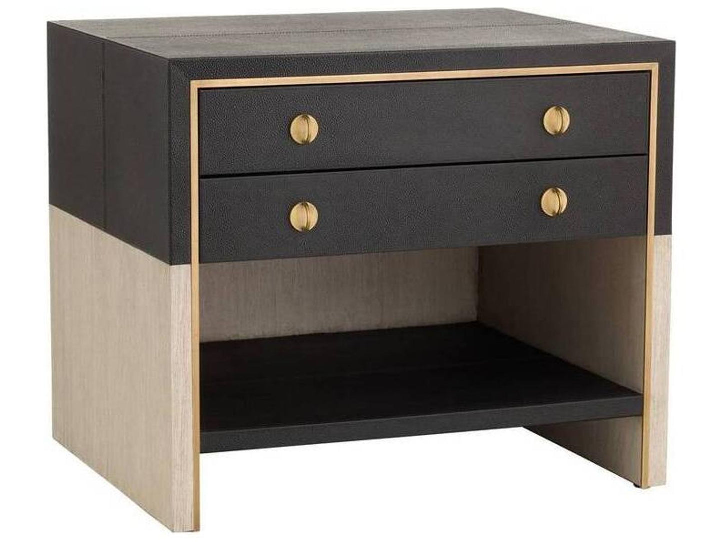 Joplin Rectangle End Table in Black Leather and Smoke Oak Wood