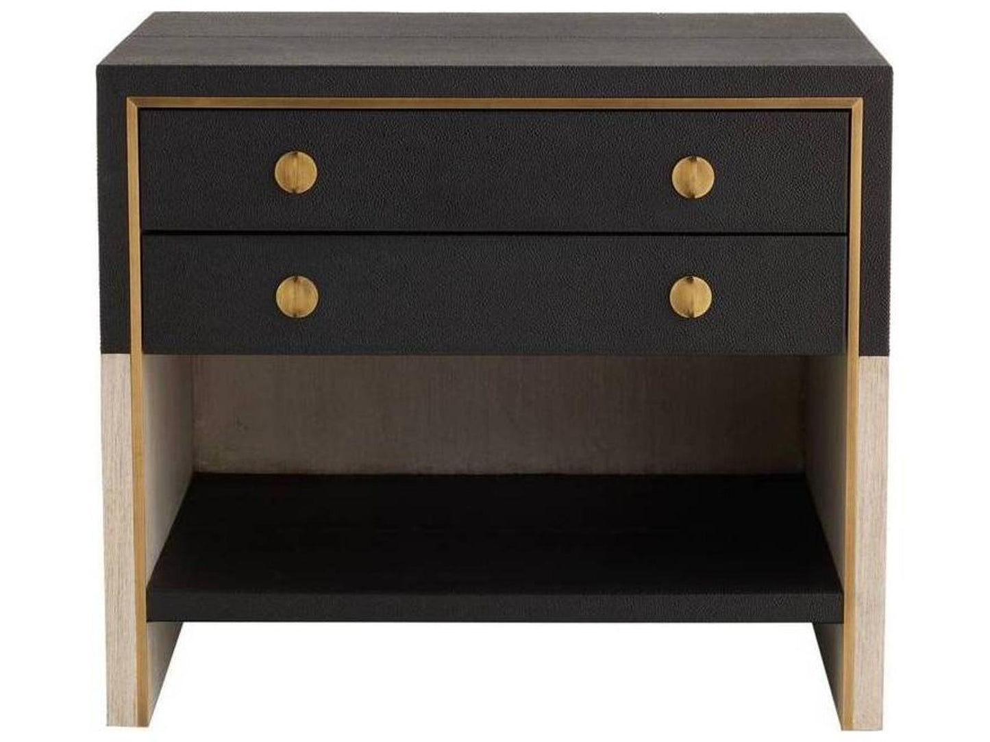Joplin Rectangle End Table in Black Leather and Smoke Oak Wood