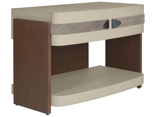 Rectangular Faux Leather Gray Brown End Table