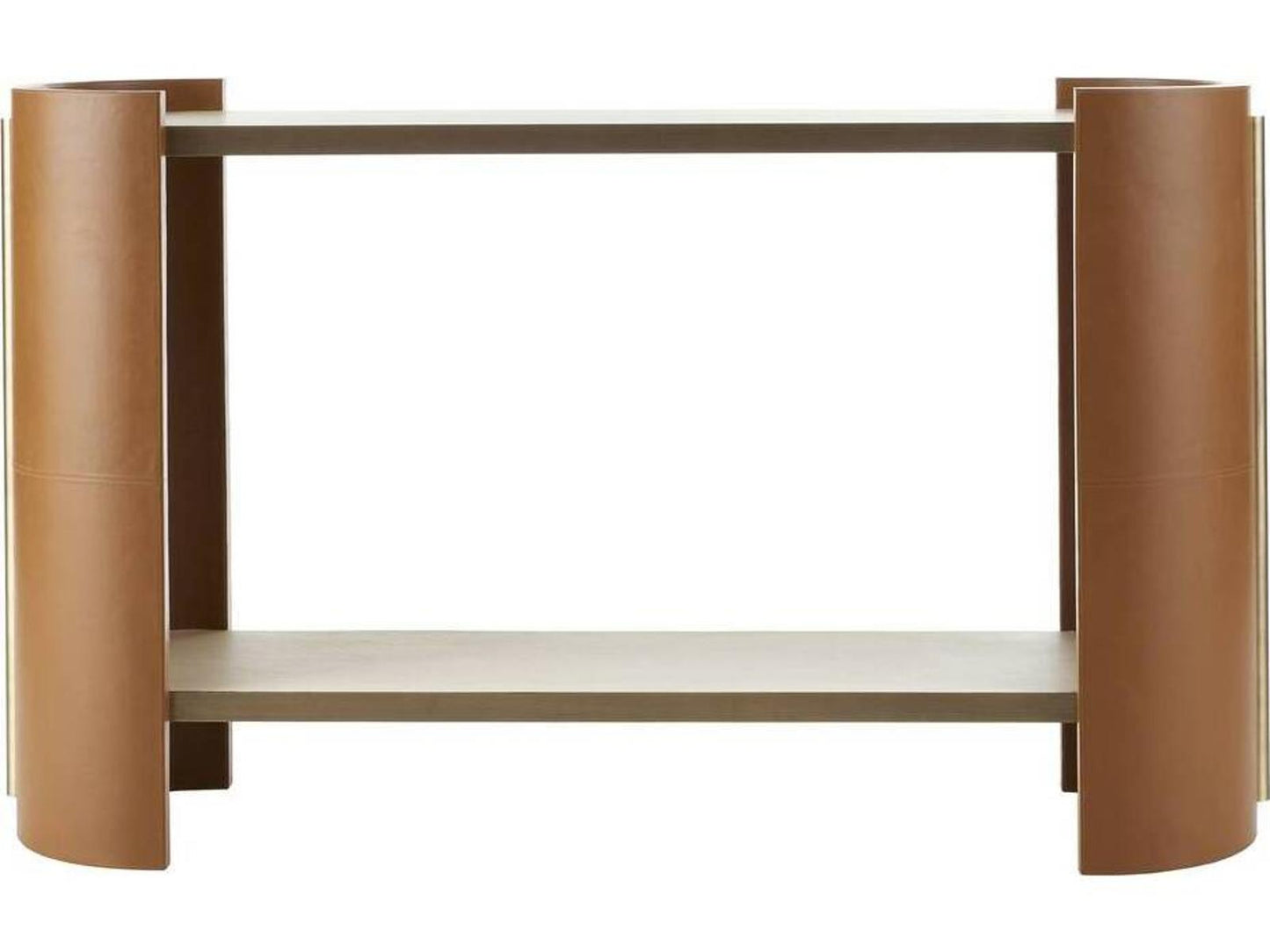 Arteriors Warley Console Table in Smoke Oak Russet Leather and Antique Brass