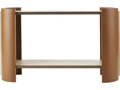 Arteriors Warley Console Table in Smoke Oak Russet Leather and Antique Brass