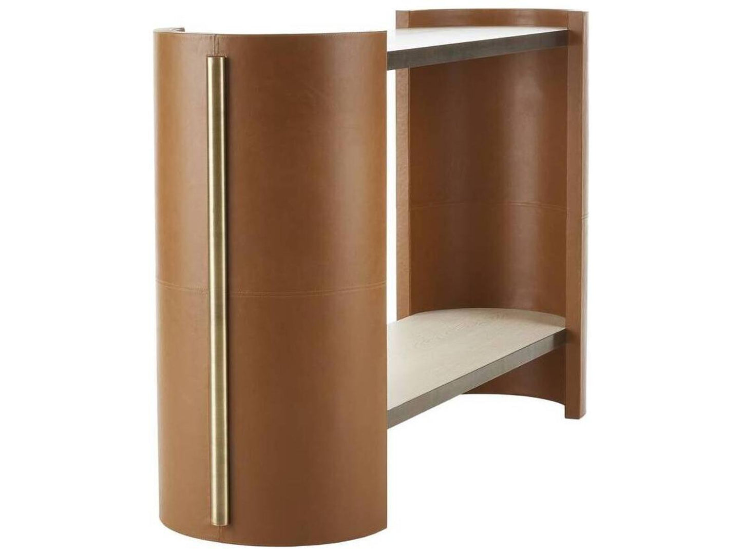 Arteriors Warley Console Table in Smoke Oak Russet Leather and Antique Brass